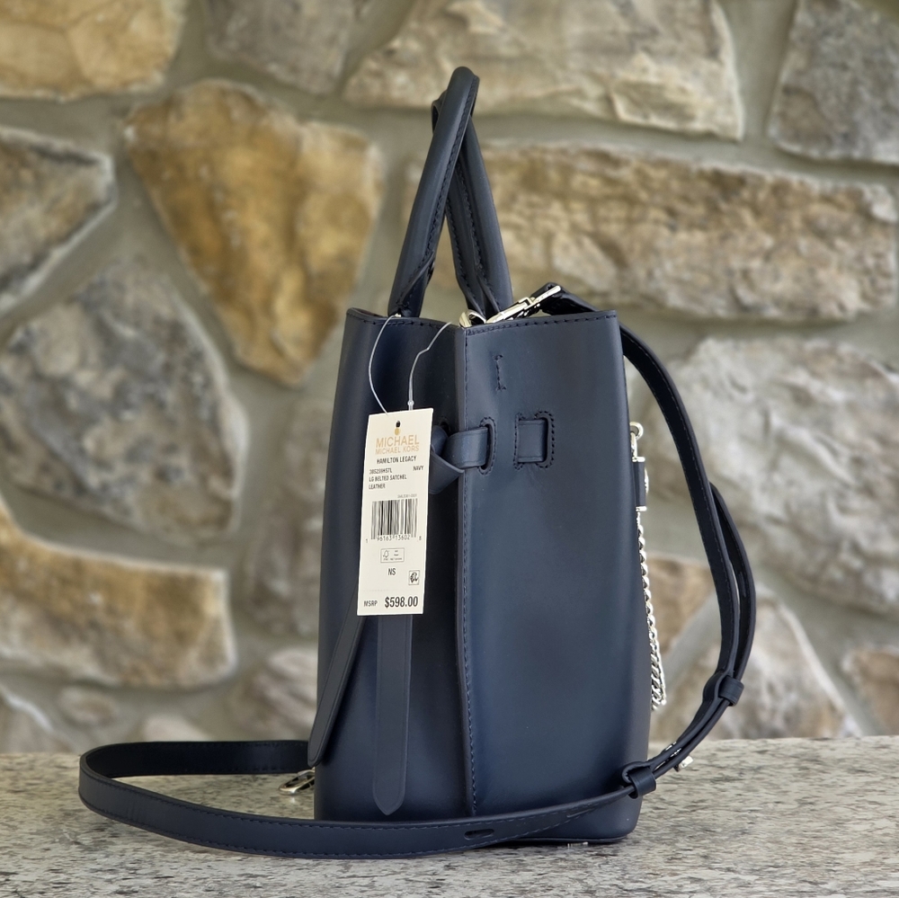 Michael Kors Hamilton Legacy Large Belted Blue Satchel - Picture 4 of 10